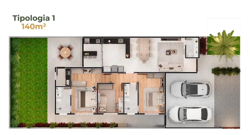 Planta da tipologia 1, 140 m²