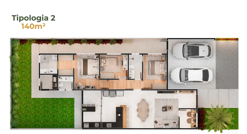Planta da tipologia 2, 140 m²