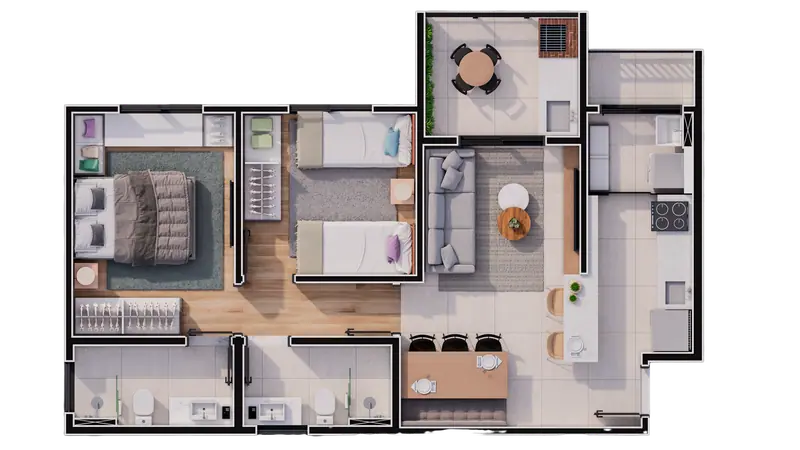 Planta humanizada do apartamento