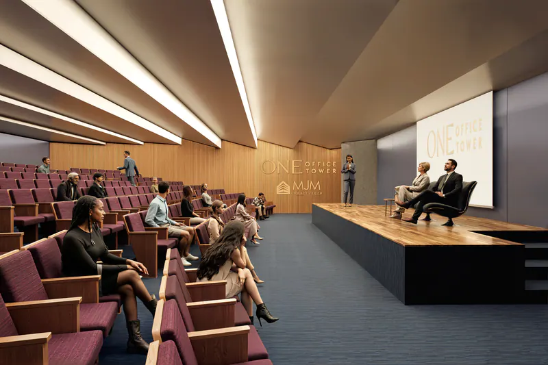 Auditório com poltronas e palco